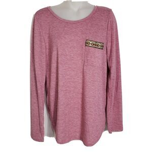 P.S. Kate Womens Top T Shirt Large Long Sleeve Embroidered Pocket Boutique Knit